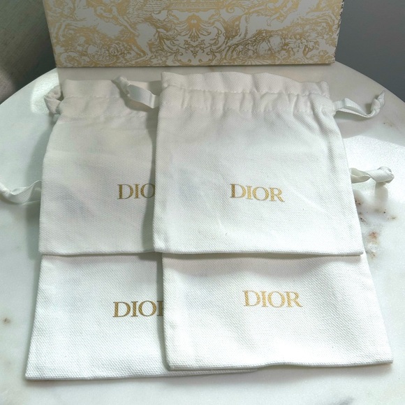 4 DIOR Drawstring Jewelry Dust Bag/Pouch White and Gold. - Picture 1 of 2